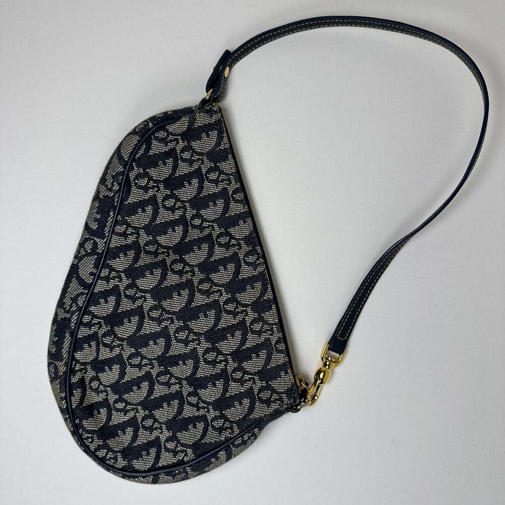 Christian Dior Trotter Saddle Bag Navy Handbag Mini Ladies Baguette Bag